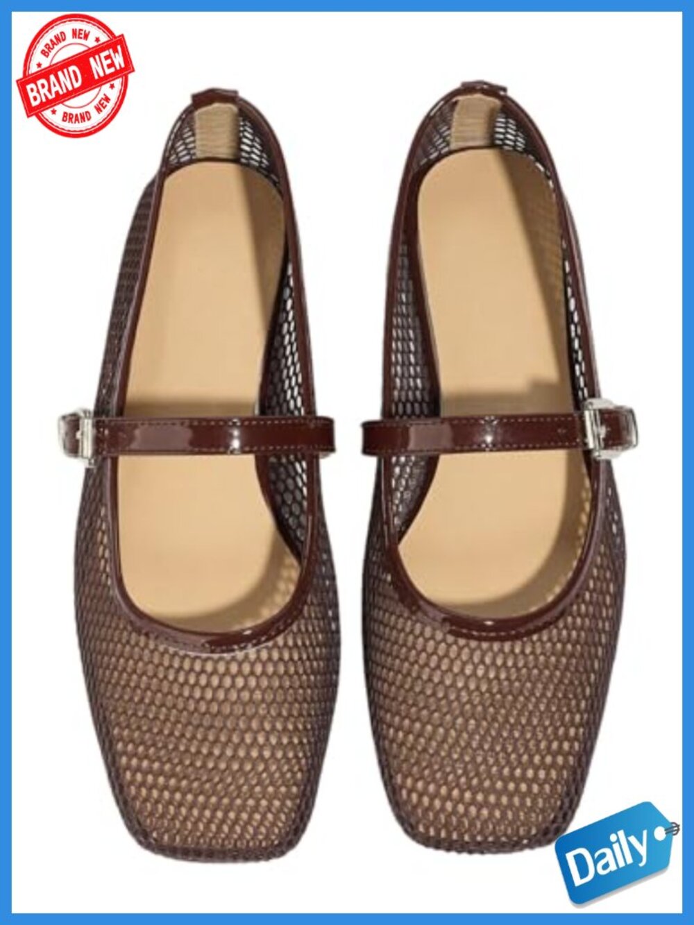 Mesh Leopard Print Ballet Flats Women Square Toe Buckle Mary Jane Work Shoes